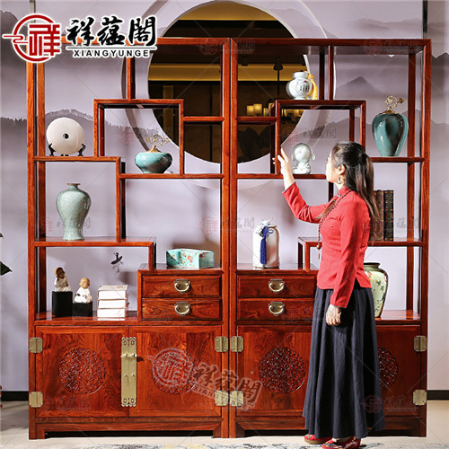 红木博古架 红木雕花博古架